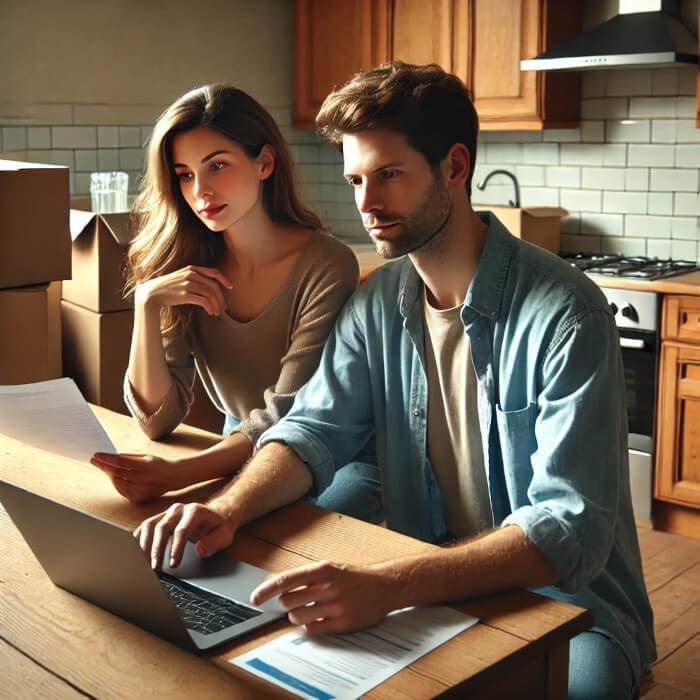 Couple comparing Cardiff house removals quotes